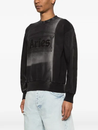 Aries Sunbleached Column Sweatshirt In Black