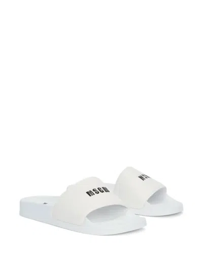 Msgm Logo-embossed Slides In White