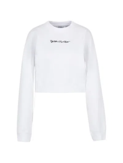 Off-white Neutral Script Logo Graphic Cotton Sweatshirt In White