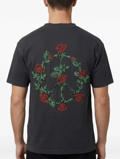 Bldg4 Flower-embroidered T-shirt In Black