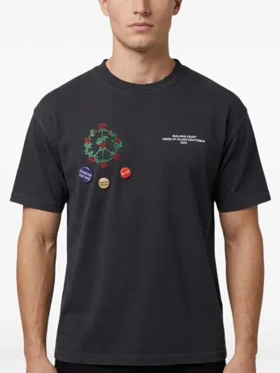 Bldg4 Flower-embroidered T-shirt In Black