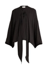 Balenciaga Tonal Jacquard Logo Tie Neck Silk Blouse In Black