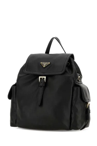 Prada Black Leather Backpack In Black