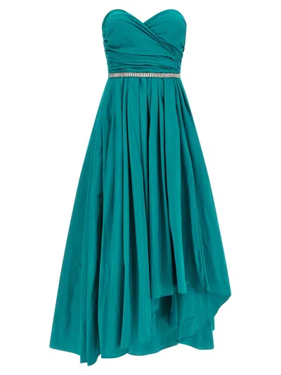 Pinko Dattero Dress Strapless Ruched Bodice Pleated Skirt In Green