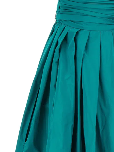 Pinko Dattero Dress Strapless Ruched Bodice Pleated Skirt In Green