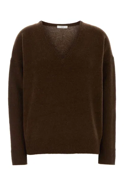 Co Cashmere V Neck Sweater In Brown