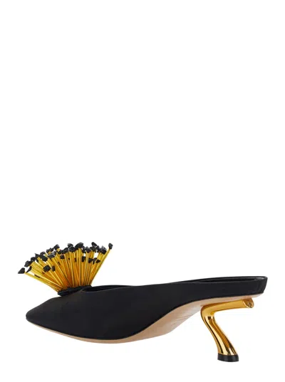 Ferragamo Black Sandals With Low Heel And Crystal Embellishment On The Front In Fabric Woman