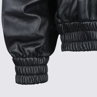 Jil Sander Leather Bomber Jacket Collared Pockets Elasticated Hem In Black