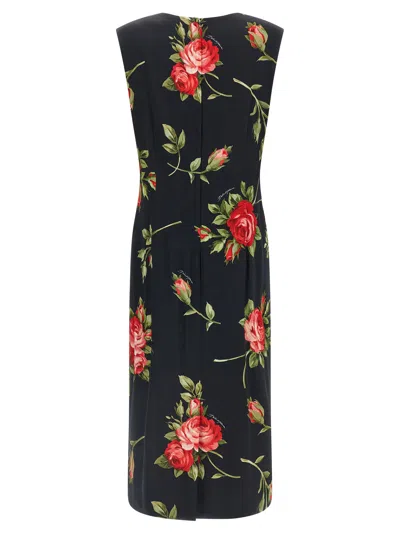 Dolce & Gabbana Women Black Dress With All-over Floral Print In Silk Woman In Multi