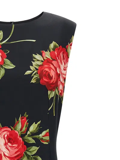 Dolce & Gabbana Women Black Dress With All-over Floral Print In Silk Woman In Multi