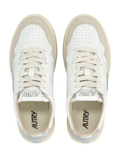 Autry Low-top Sneakers With Hybrid Leather Design And Metallic Accent In Multi