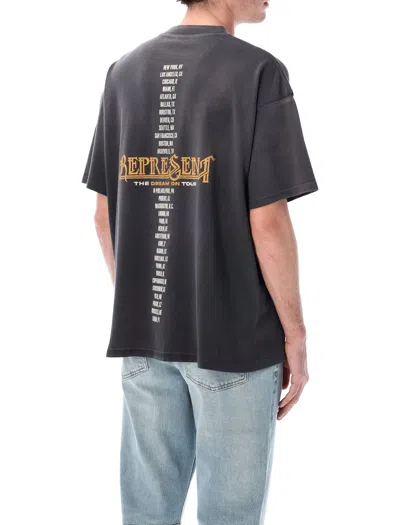 Represent Black Crew Neck T-shirt With Graphic Print On Front And Back And Faded Effect In Cotton Man In Gray