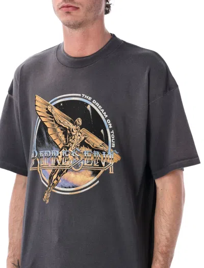 Represent Black Crew Neck T-shirt With Graphic Print On Front And Back And Faded Effect In Cotton Man In Gray