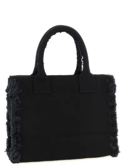 Pinko Frayed Lettering Medium Tote Bag In Black