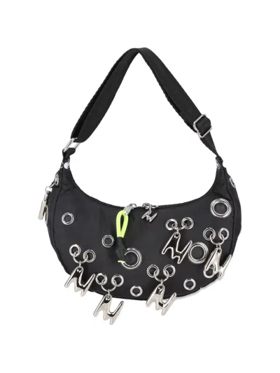 Msgm Eyelet Charm Shoulder Bag In Black