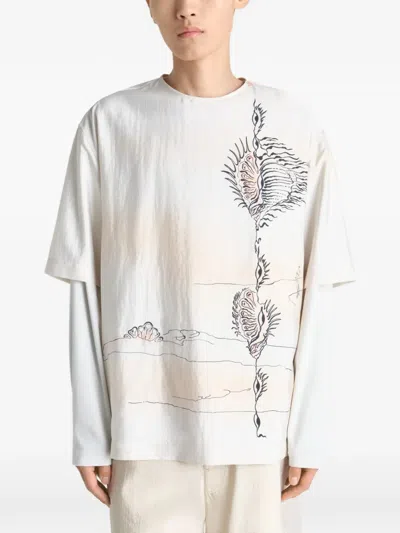Lemaire Button Printed T-shirt In Neutral