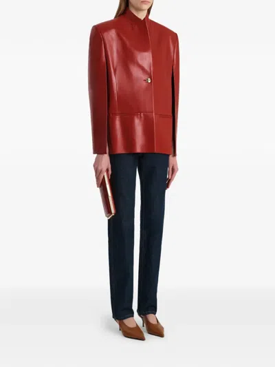 Khaite Dolso Single-breasted Leather Cape Jacket In Red