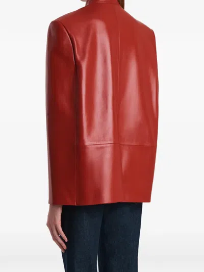 Khaite Dolso Single-breasted Leather Cape Jacket In Red