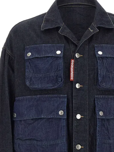 Dsquared2 Cargo-design Buttoned Denim Jacket In Blue