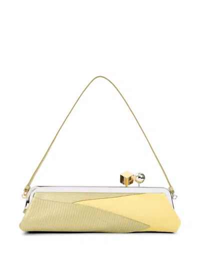 Jacquemus Salon Mais Suede And Patent-leather Clutch In Yellow