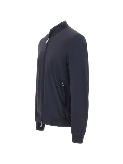 Diktat Zip Bomber Jacket In Blue