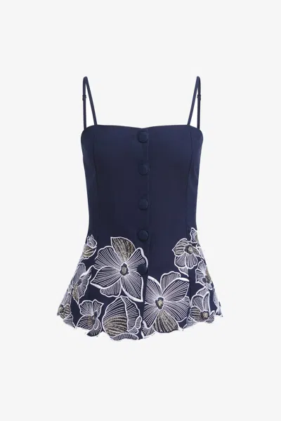 Toccin Eve Square Neck Button Front Cutaway Top In Blue
