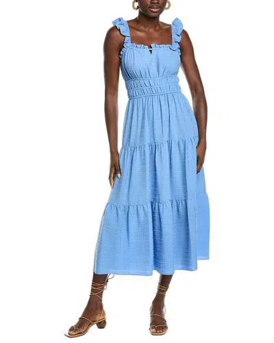 Maison Tara Solid Bubble Crinkle Midi Dress In Blue