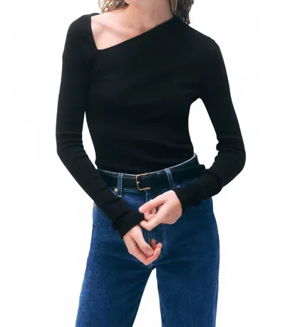 White + Warren Superfine Merino Assymetrical Top In Black