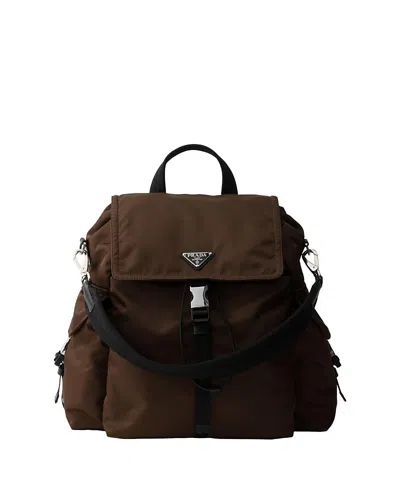 Prada Explore Rucksack Aus Re-nylon Und Leder In Brown