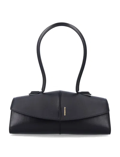 Jil Sander Linea Angular Leather Shoulder Bag In Black