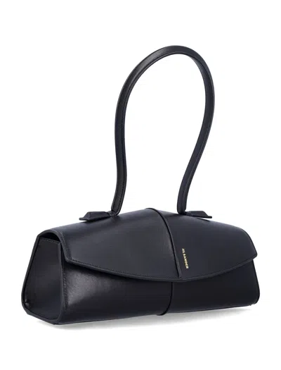 Jil Sander Linea Angular Leather Shoulder Bag In Black