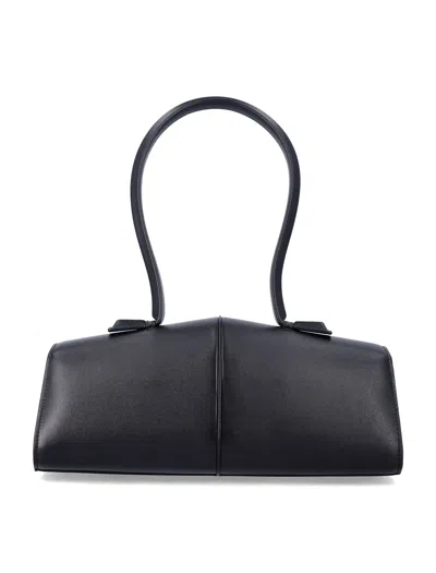 Jil Sander Linea Angular Leather Shoulder Bag In Black