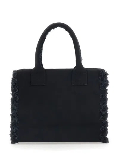 Pinko Frayed Lettering Medium Tote Bag In Black