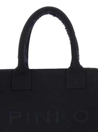 Pinko Frayed Lettering Medium Tote Bag In Black