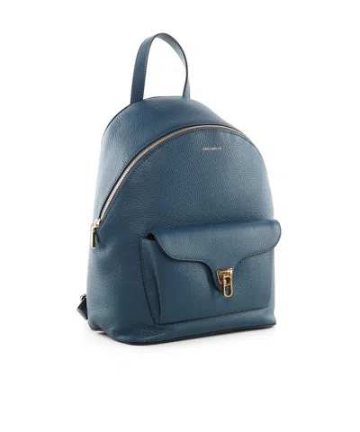 Coccinelle Logo Printed Backpack In Blue