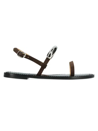 Amanu The Ghana Embellished Leather Slingback Sandals In Brown