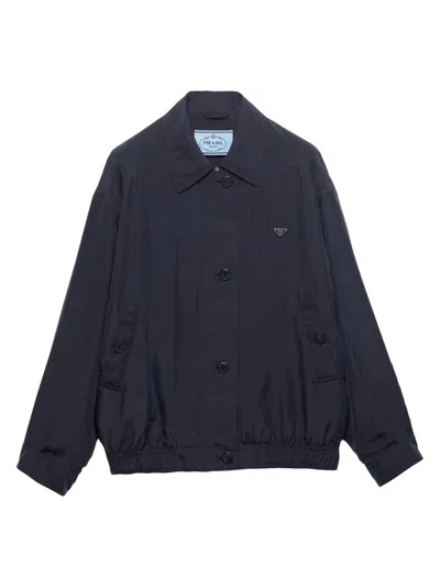 Prada Collared Jacket Long Sleeves Elasticated Hem In Blue