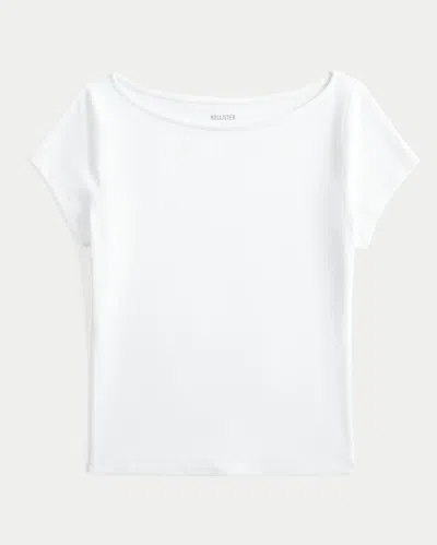Hollister Short-sleeve Seamless Fabric Slash-neck T-shirt In White