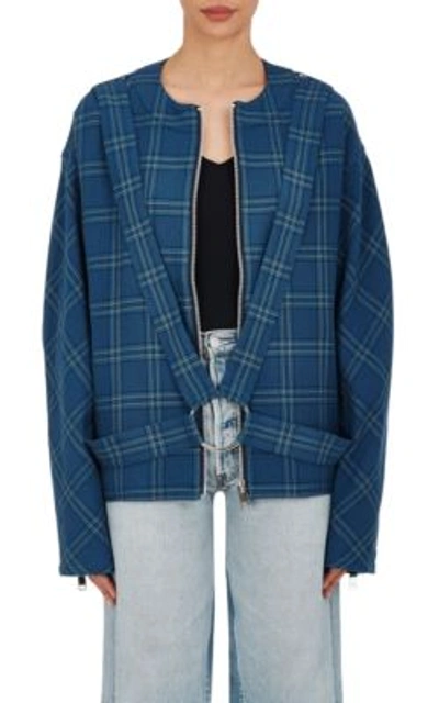 Ambush Harness-strap Cotton Flannel Jacket In Blue