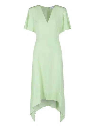 Stella Mccartney Envers Satin V Neck Dress In Green