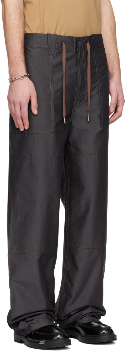 Lanvin Gray Wide-leg Chambray Cargo Pants In Black