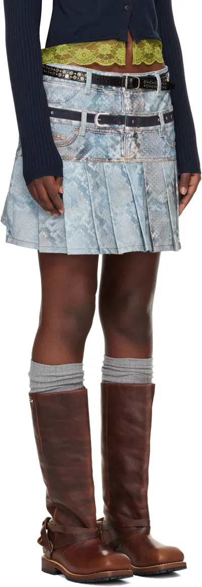 Andersson Bell Blue Python Fade Denim Printed Miniskirt In Blue