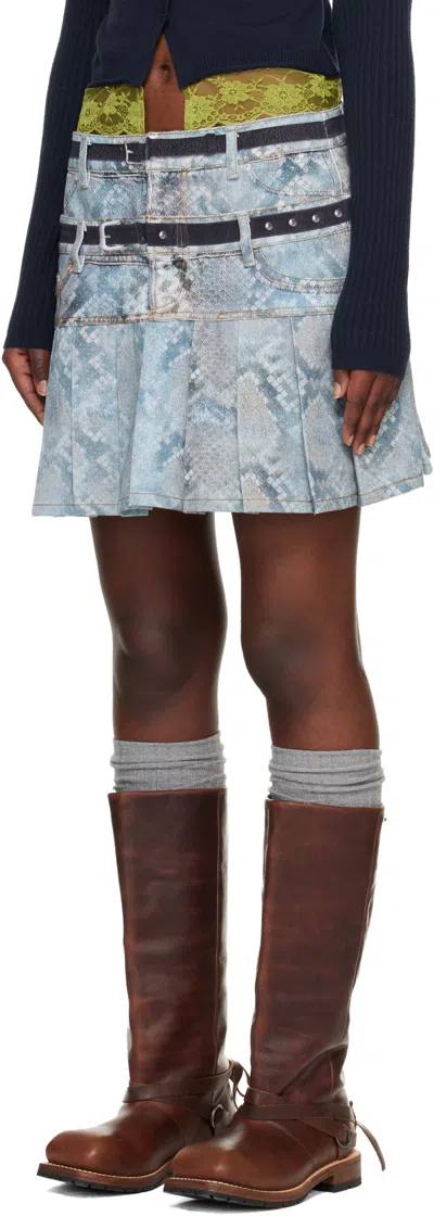 Andersson Bell Blue Python Fade Denim Printed Miniskirt In Blue
