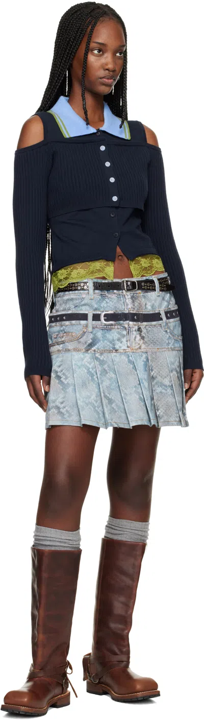 Andersson Bell Blue Python Fade Denim Printed Miniskirt In Blue