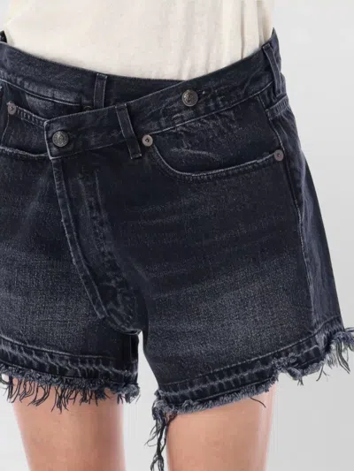 R13 Crossover Asymmetric Distressed Denim Shorts In Multi