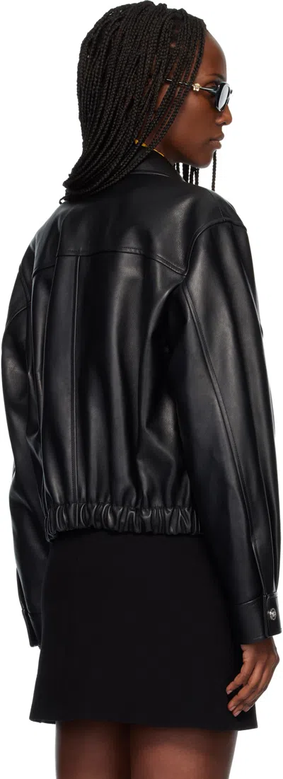 Versace Leather Jacket Collared Neck Button Cuffs Hem In Black