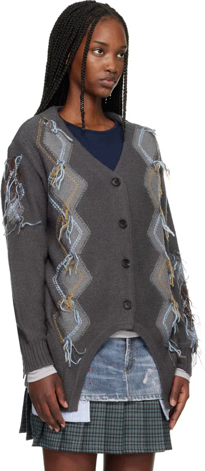 Andersson Bell Gray Gartered Argyle Cardigan In Gray