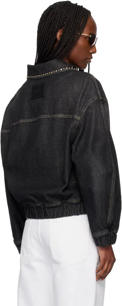 Versace Denim Jacket Elasticated Cuffs Hem Pockets Studs In Black