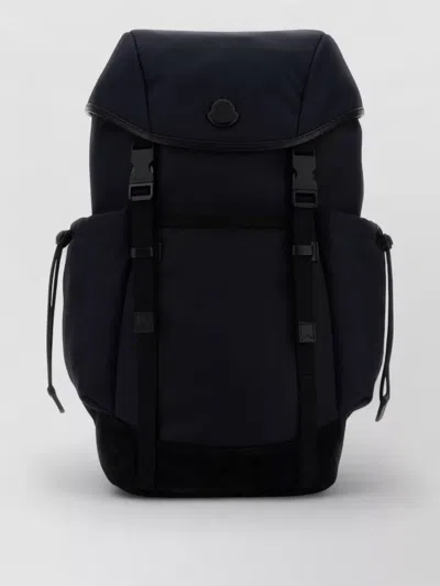 Moncler Canvas Backpack Front Flap Side Pockets In Blue