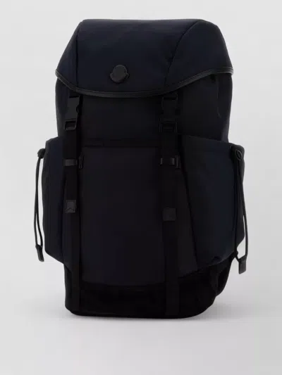 Moncler Canvas Backpack Front Flap Side Pockets In Blue